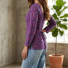 Women Cotton Flared Sleeves Back Tie-up Kurti