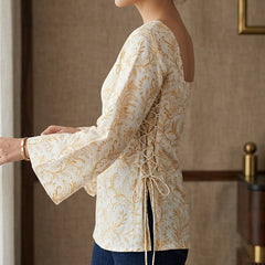 Women Cotton Yellow Floral Flared sleeve Side tie-ups Kurti