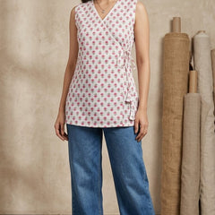 Cotton Angrakha Floral Printed Kurti