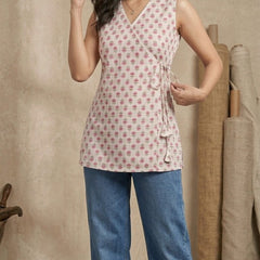 Cotton Angrakha Floral Printed Kurti