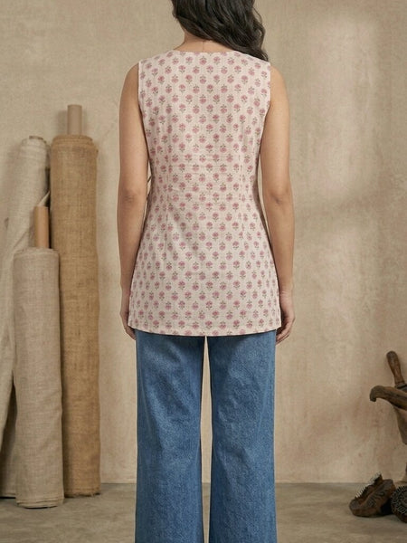 Cotton Angrakha Floral Printed Kurti