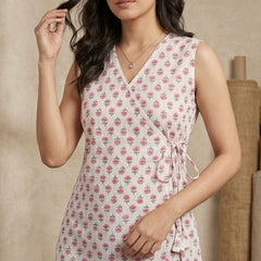 Cotton Angrakha Floral Printed Kurti