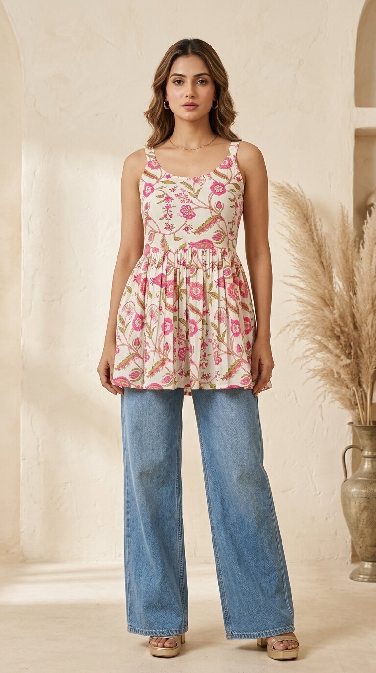 Cotton A-line Floral Kurti