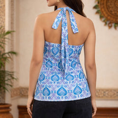 Cotton Printed Halter Neck Backless Kurti