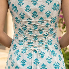 Women Cotton Printed Sleeveless Back Tie-up Kurti