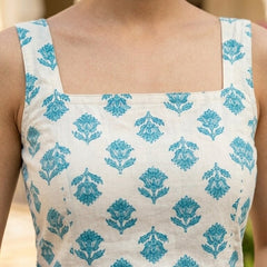 Women Cotton Printed Sleeveless Back Tie-up Kurti