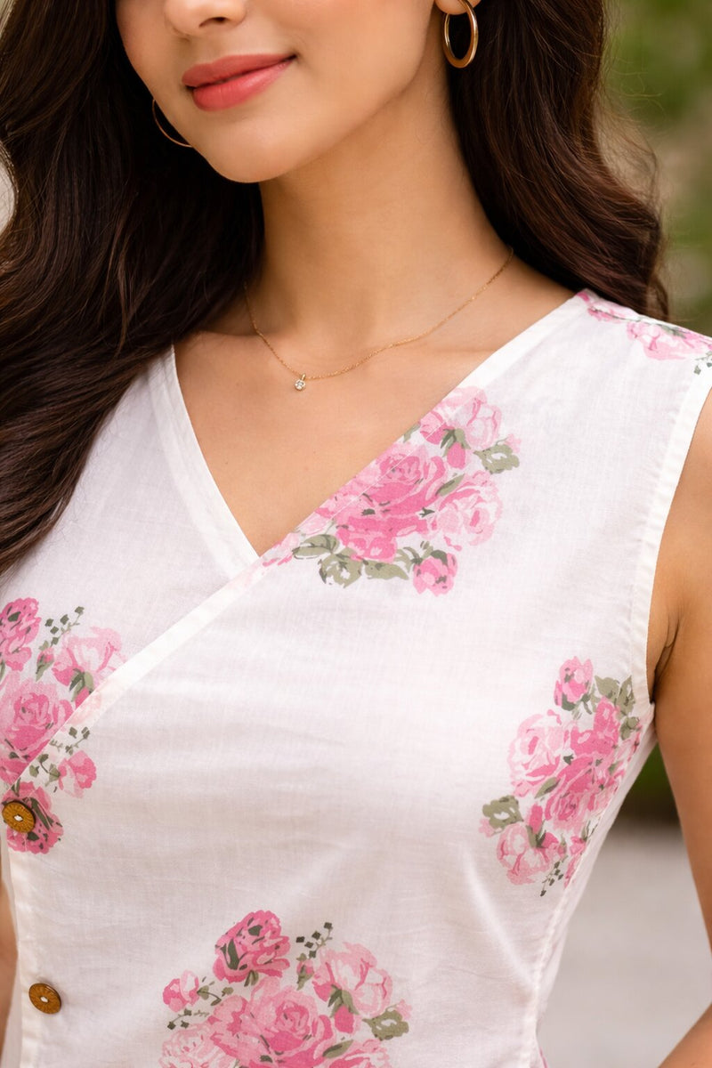 Cotton Angrakha Button-up v neck kurti