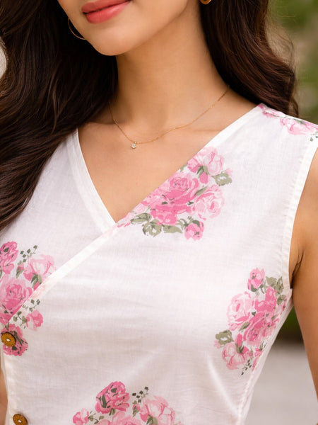 Cotton Angrakha Button-up v neck kurti