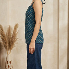 Cotton Blue Floral Square neck Kurti