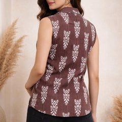 Women Cotton Kantha Work Collared Button-up Kurti