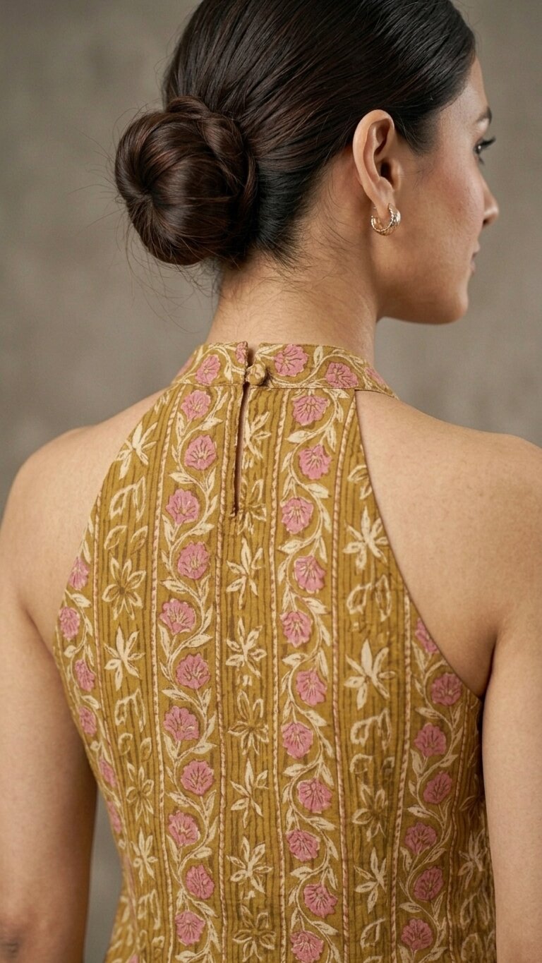 Women Cotton Katha Work Printed Button-up Kurti