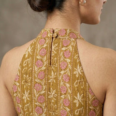 Women Cotton Katha Work Printed Button-up Kurti