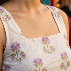 Cotton Purple Square Neck Printed with tie-ups kurti