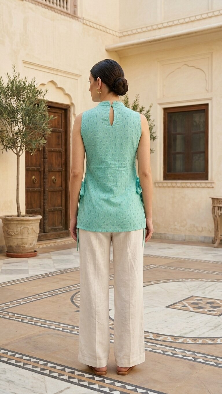 Cotton High Neck Side tie-up Printed Kurti