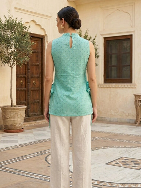 Cotton High Neck Side tie-up Printed Kurti