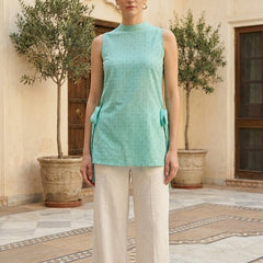 Cotton High Neck Side tie-up Printed Kurti