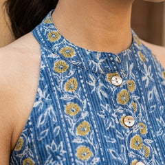 Women Cotton Katha Work Printed Button-up Kurti