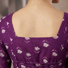 Women Purple Cotton Printed Flared Sleeve Back tie-up Kurti