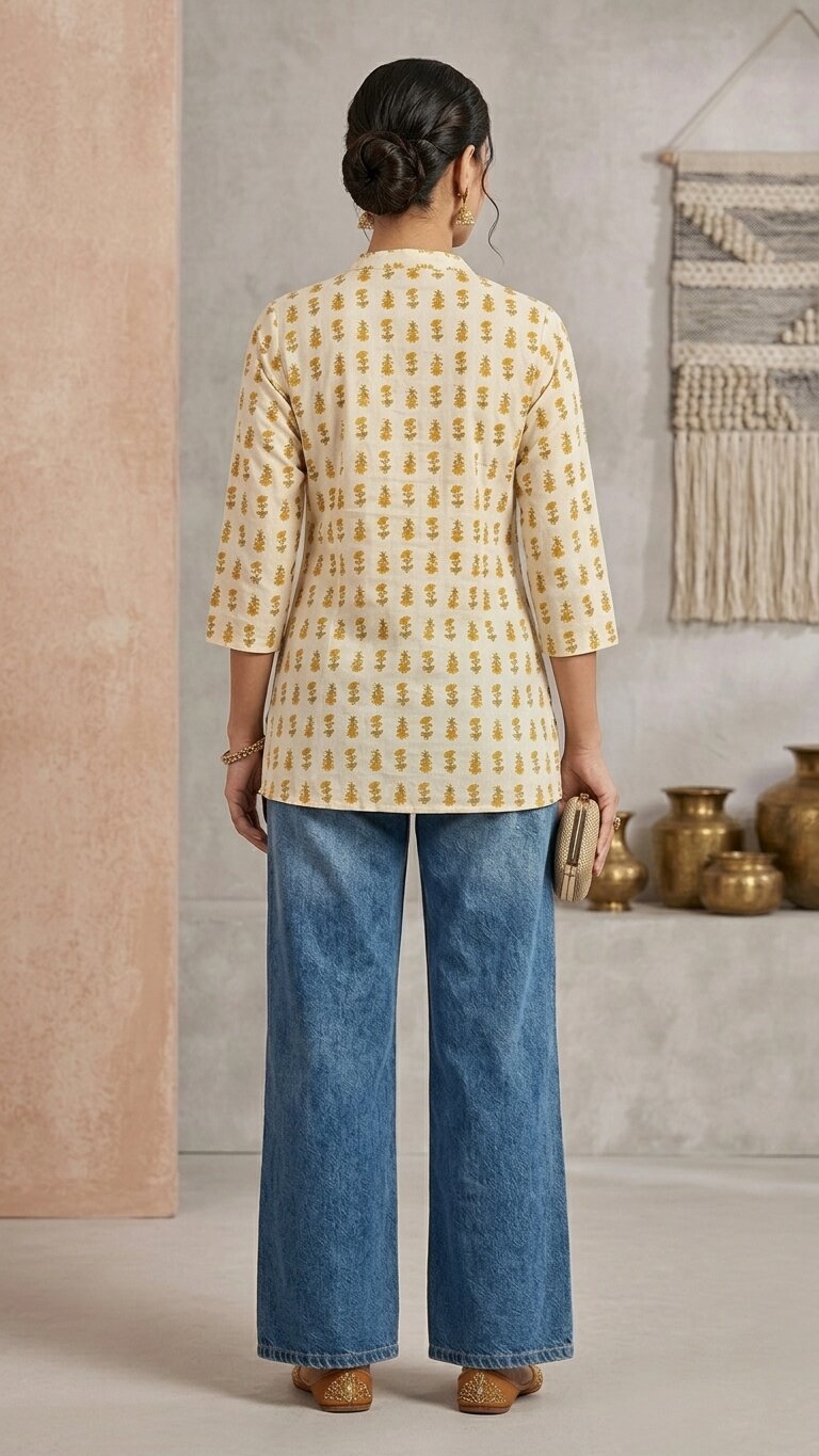 Women Cotton Yellow Button-up yoke detail Kurti
