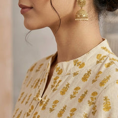 Women Cotton Yellow Button-up yoke detail Kurti