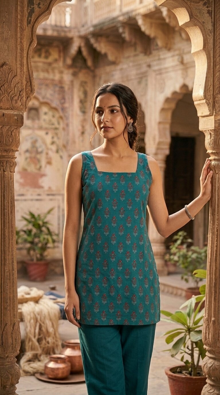Women Cotton Square Neck Kurti
