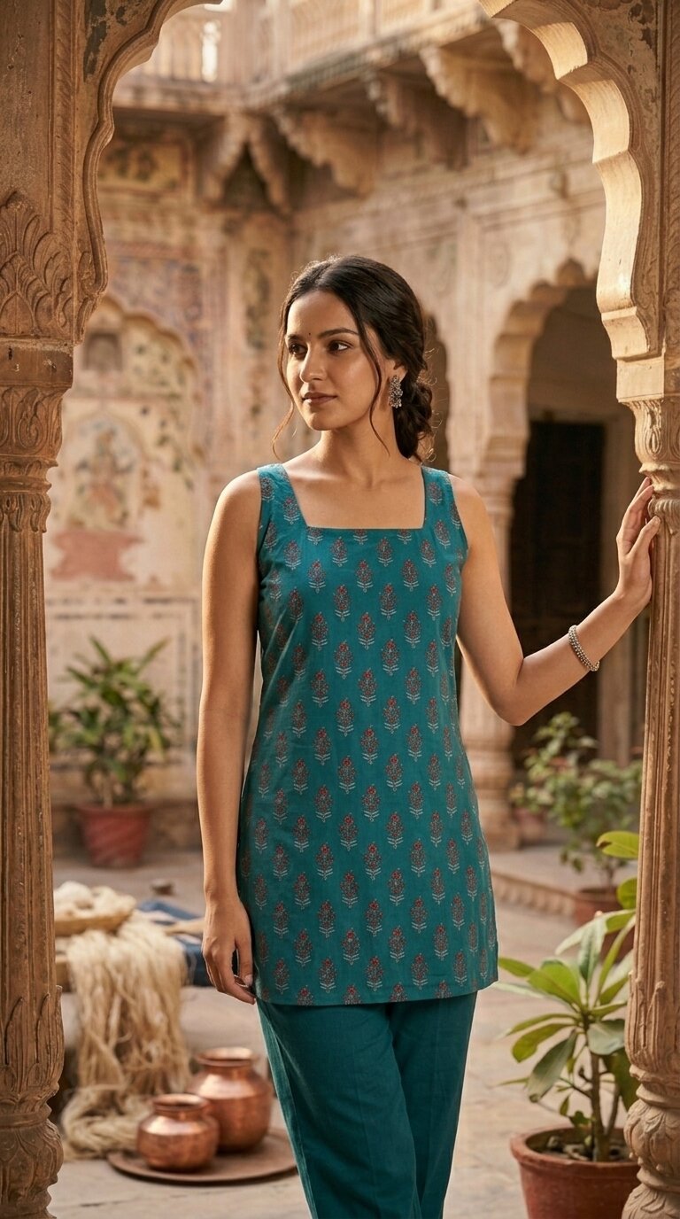 Women Cotton Square Neck Kurti