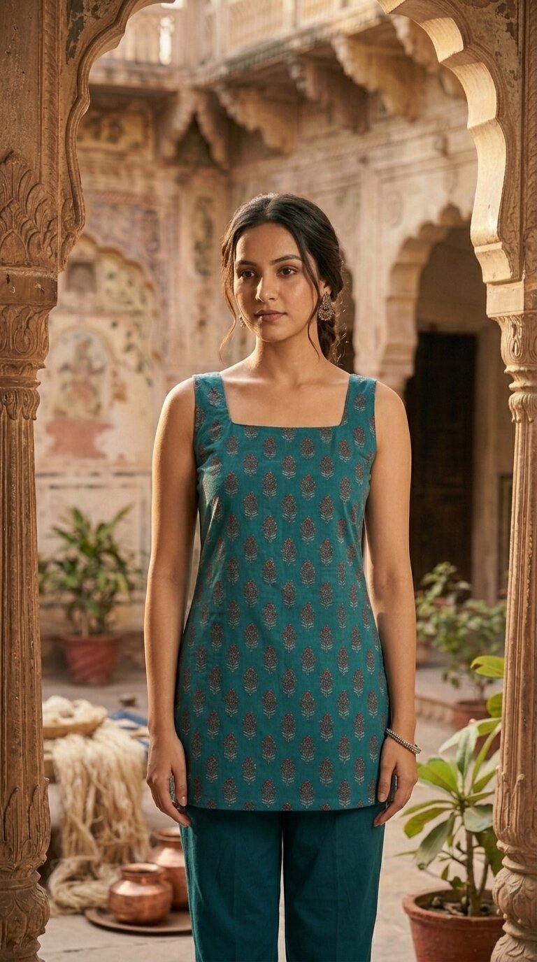 Women Cotton Square Neck Kurti