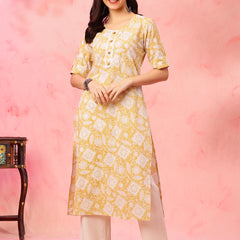 EthniFlair Floral Printed Round Neck Straight Kurta