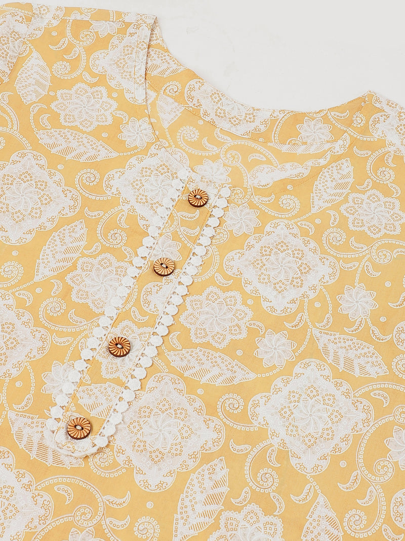 EthniFlair Floral Printed Round Neck Straight Kurta