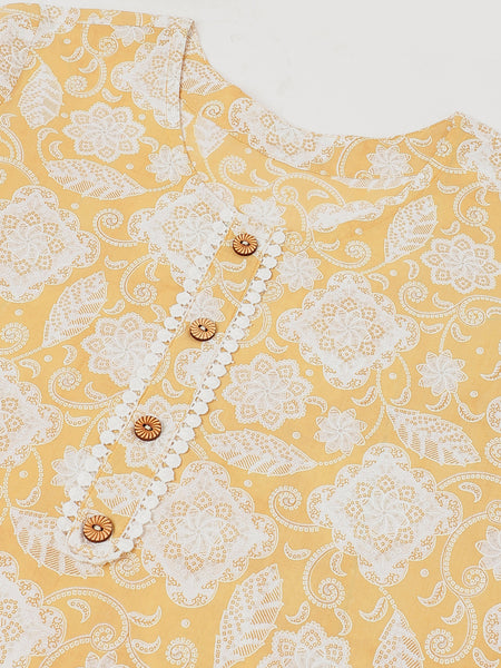 EthniFlair Floral Printed Round Neck Straight Kurta