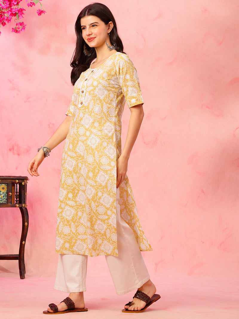 EthniFlair Floral Printed Round Neck Straight Kurta