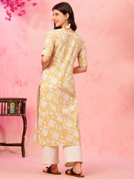 EthniFlair Floral Printed Round Neck Straight Kurta