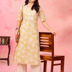 EthniFlair Floral Printed Round Neck Straight Kurta