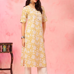 EthniFlair Floral Printed Round Neck Straight Kurta