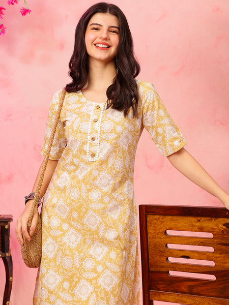 EthniFlair Floral Printed Round Neck Straight Kurta