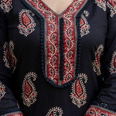 EthniFlair Women Cotton Yoke detail Straight Kurta Pant Dupatta Set