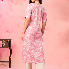 EthniFlair Floral Printed Round Neck Straight Kurta6