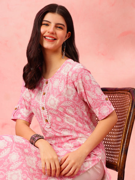 EthniFlair Floral Printed Round Neck Straight Kurta6