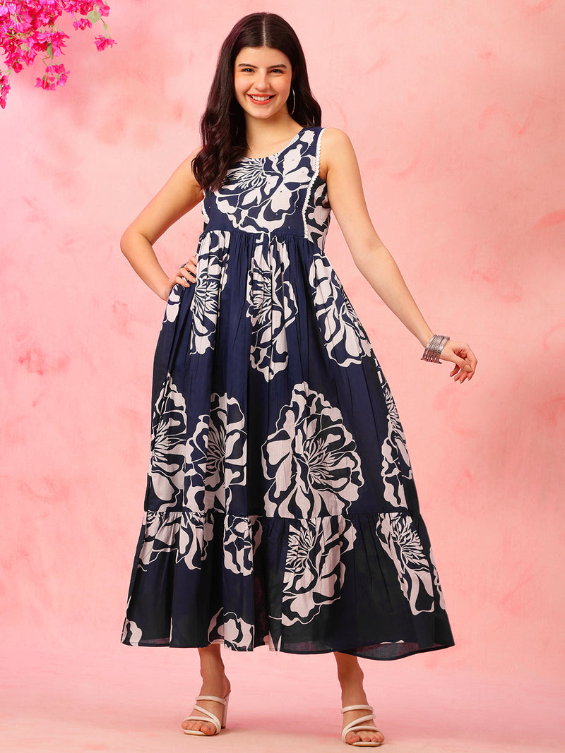 EthniFlair Floral Print Fit & Flare Maxi Dress