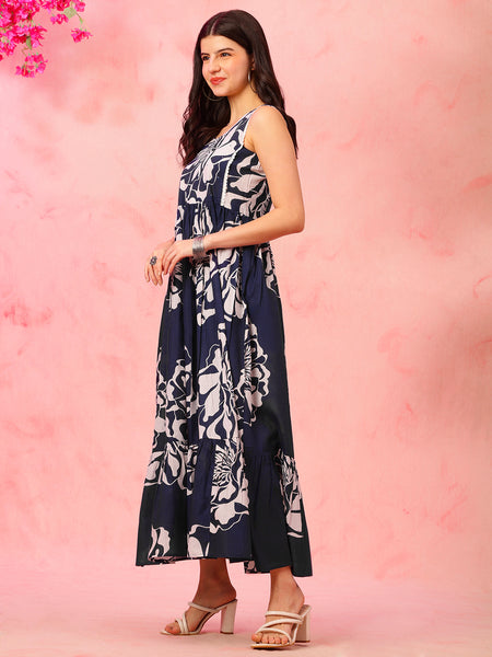 EthniFlair Floral Print Fit & Flare Maxi Dress