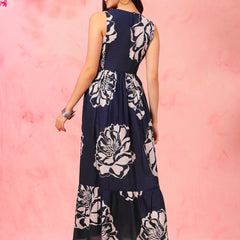 EthniFlair Floral Print Fit & Flare Maxi Dress