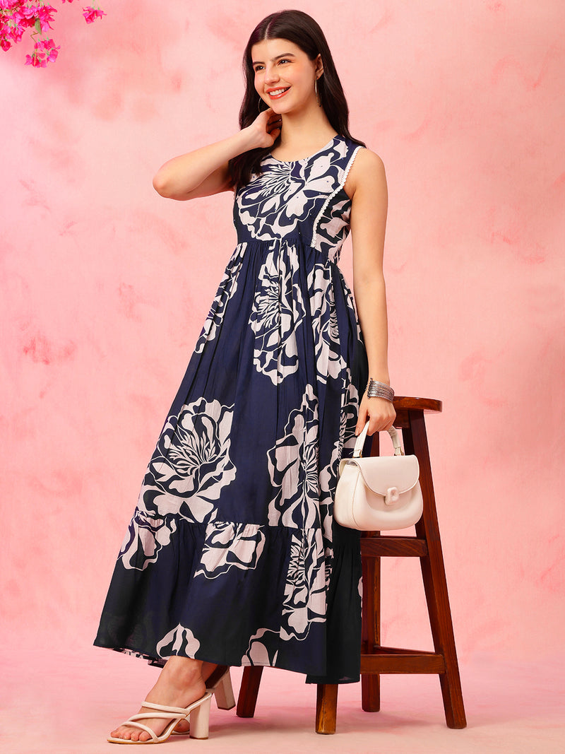 EthniFlair Floral Print Fit & Flare Maxi Dress