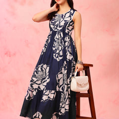 EthniFlair Floral Print Fit & Flare Maxi Dress