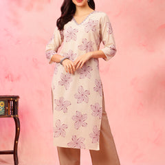 EthniFlair Floral Printed V-Neck Straight Kurta