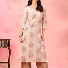 EthniFlair Floral Printed V-Neck Straight Kurta