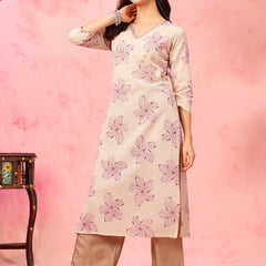 EthniFlair Floral Printed V-Neck Straight Kurta