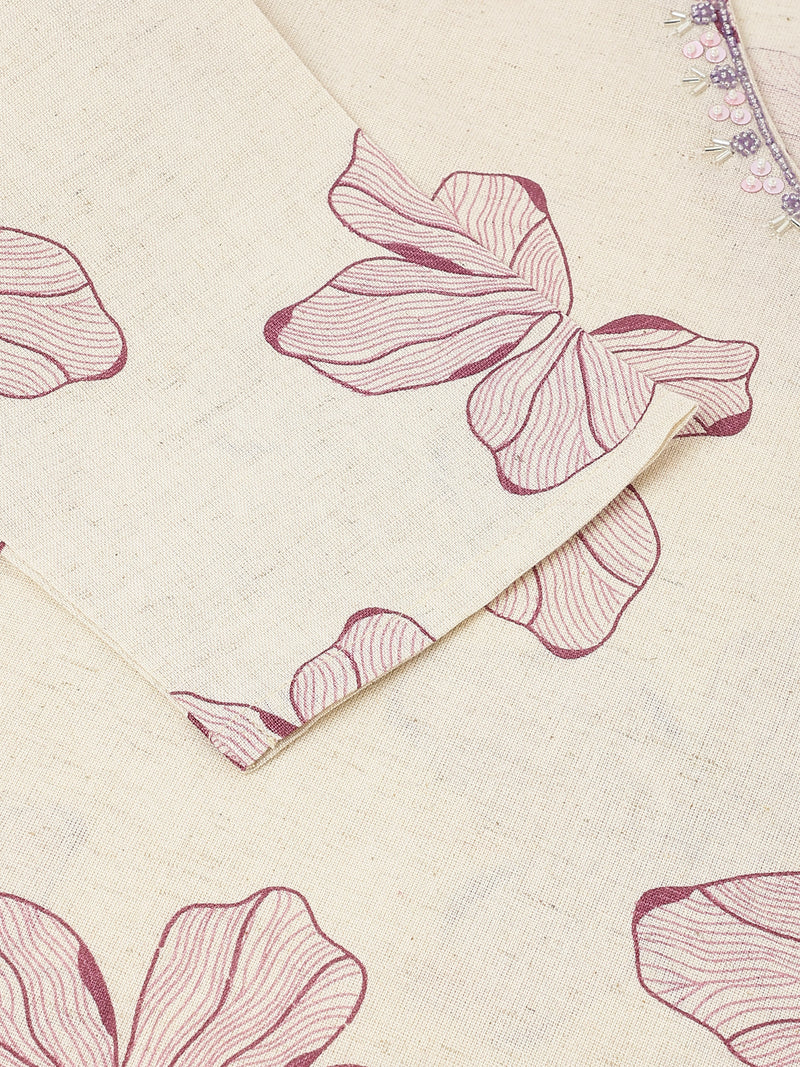 EthniFlair Floral Printed V-Neck Straight Kurta