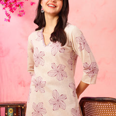 EthniFlair Floral Printed V-Neck Straight Kurta