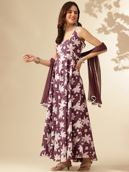 EthniFlair Floral Printed Floral Anarkali Kurta with Dupatta