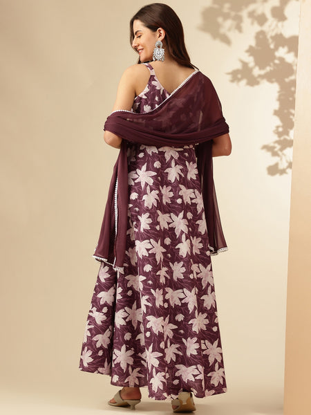 EthniFlair Floral Printed Floral Anarkali Kurta with Dupatta